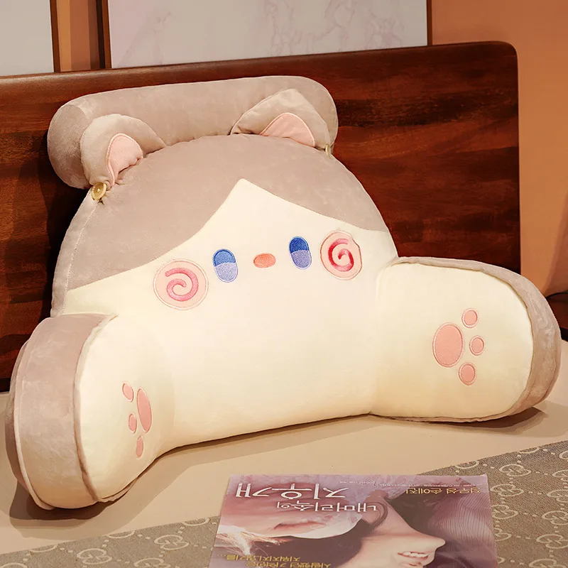Coussin décoratif cartoon chat peluche support dos moderne lavable beige blanc
