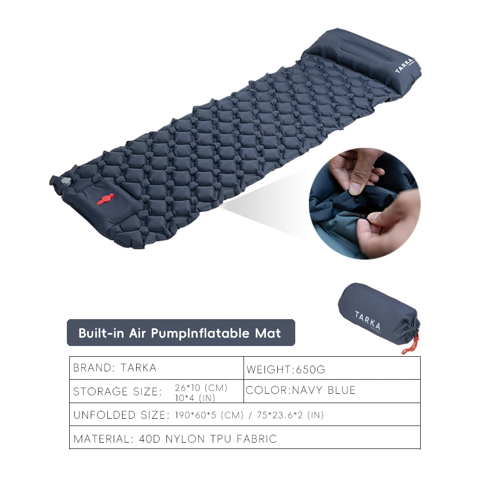 Tapis de camping gonflable Tarka matelas pneumatique avec oreiller coussin de couchage outdoor randonnée trekk