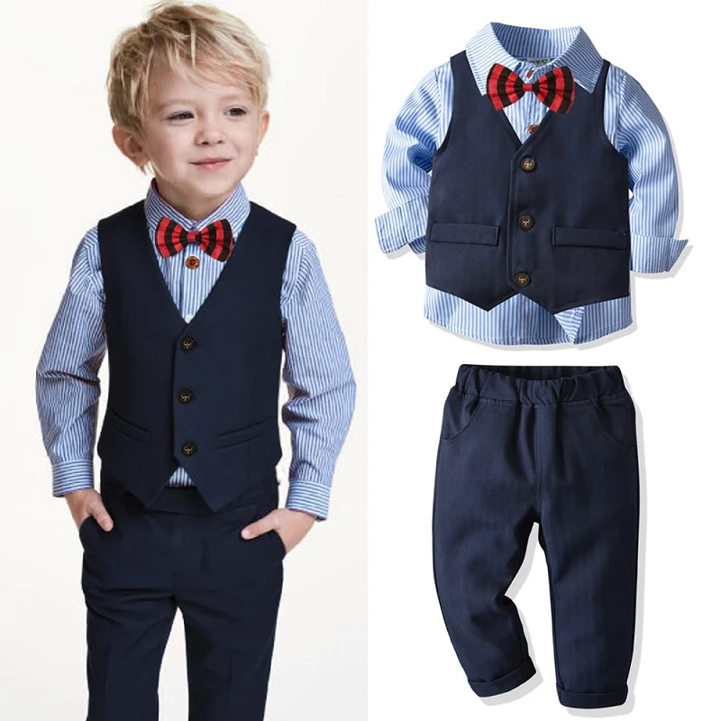 Ensemble vestimentaire bébé garçon élégant complet gilet chemise pantalon nœud papillon occasion formelle