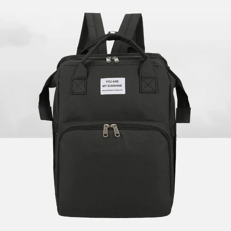 Sac à dos maman multifonction pliable noir grande capacité bébé couches bouteilles épaules rembourrées fermetu