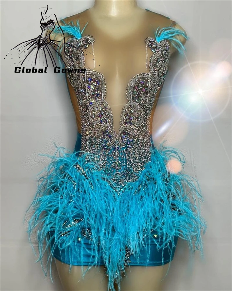 Robe courte en satin bleue pour fille perles luxueuses fête d'anniversaire occasion spéciale robe élégante pou