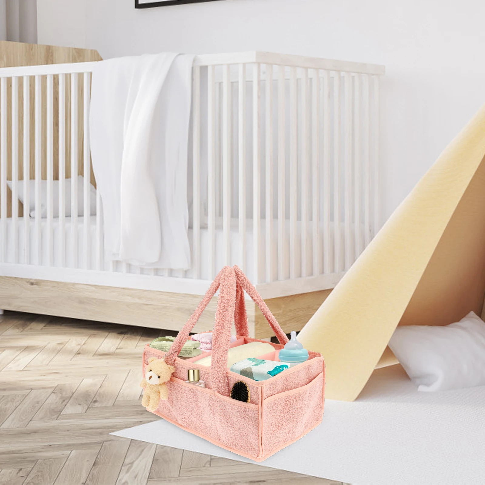 Caddie à couches portable organisateur multifonctionnel bébé tissu doux compact et pratique style rose pastel 