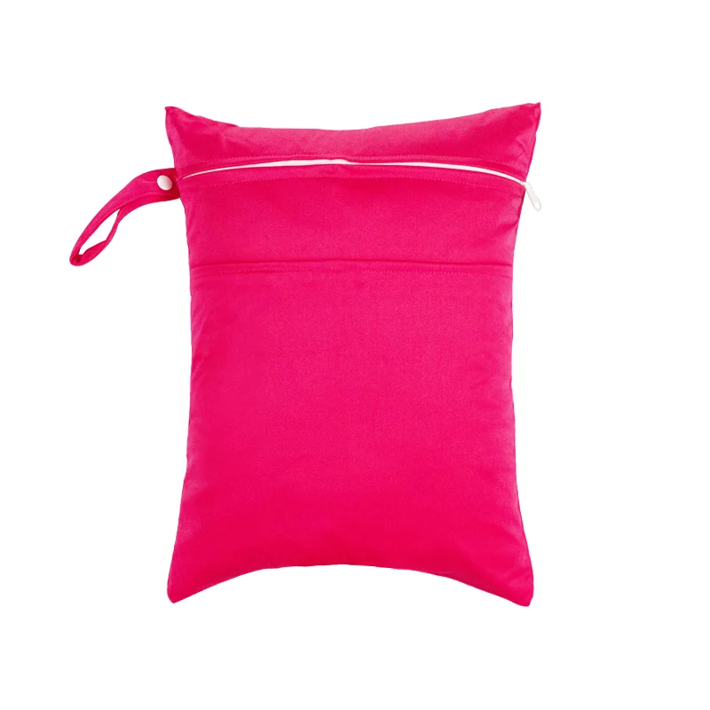 Sac à couches uni rose rangement étanche réutilisable sac sec et humide pour voyage plage piscine 2 poches zip