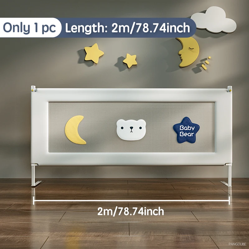 Barrière de lit pour bébé sécurité lit gardecorps en métal design enfantin 2m blanc jaune bleu pour enfants 03