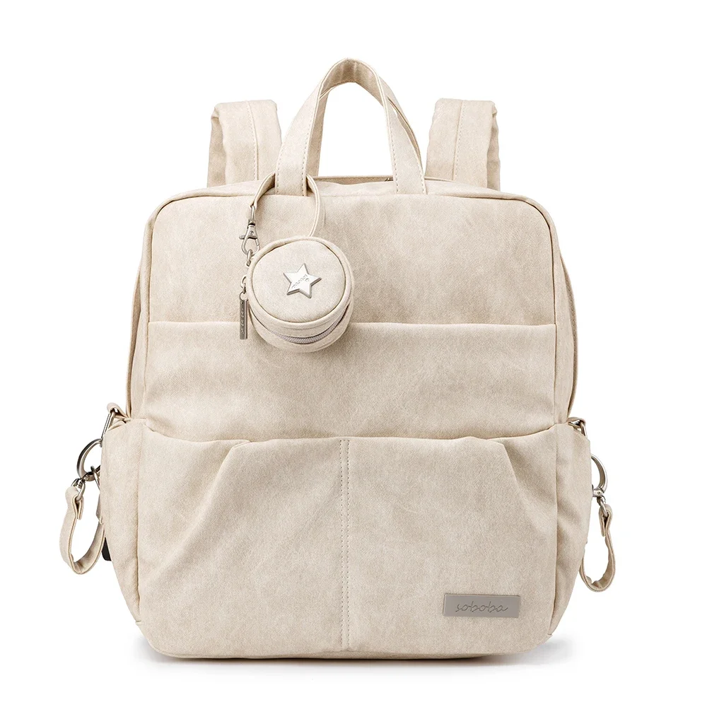 Sac à dos à couches Soboba pour bébé grande capacité étanche style moderne beige clair accessoires inclus prat