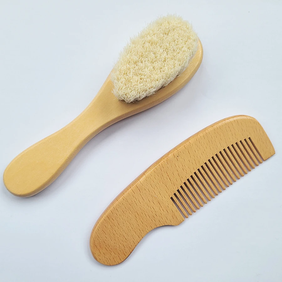 Ensemble de brosses à cheveux en bois pour bébé 2 pièces doux naturel cadeau bébé soins capillaires éveil Sens