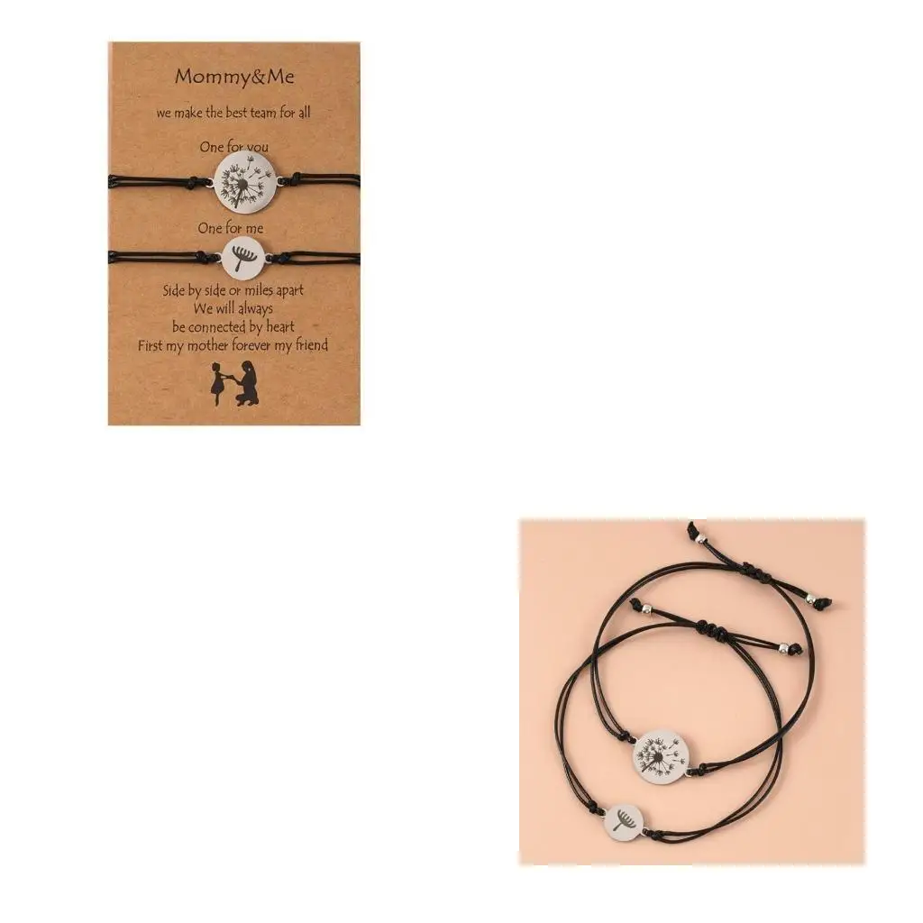 Bracelets assortis mèrefille symbole lien spécial cordon tressé métal pendants ajustables cadeau sentimental é