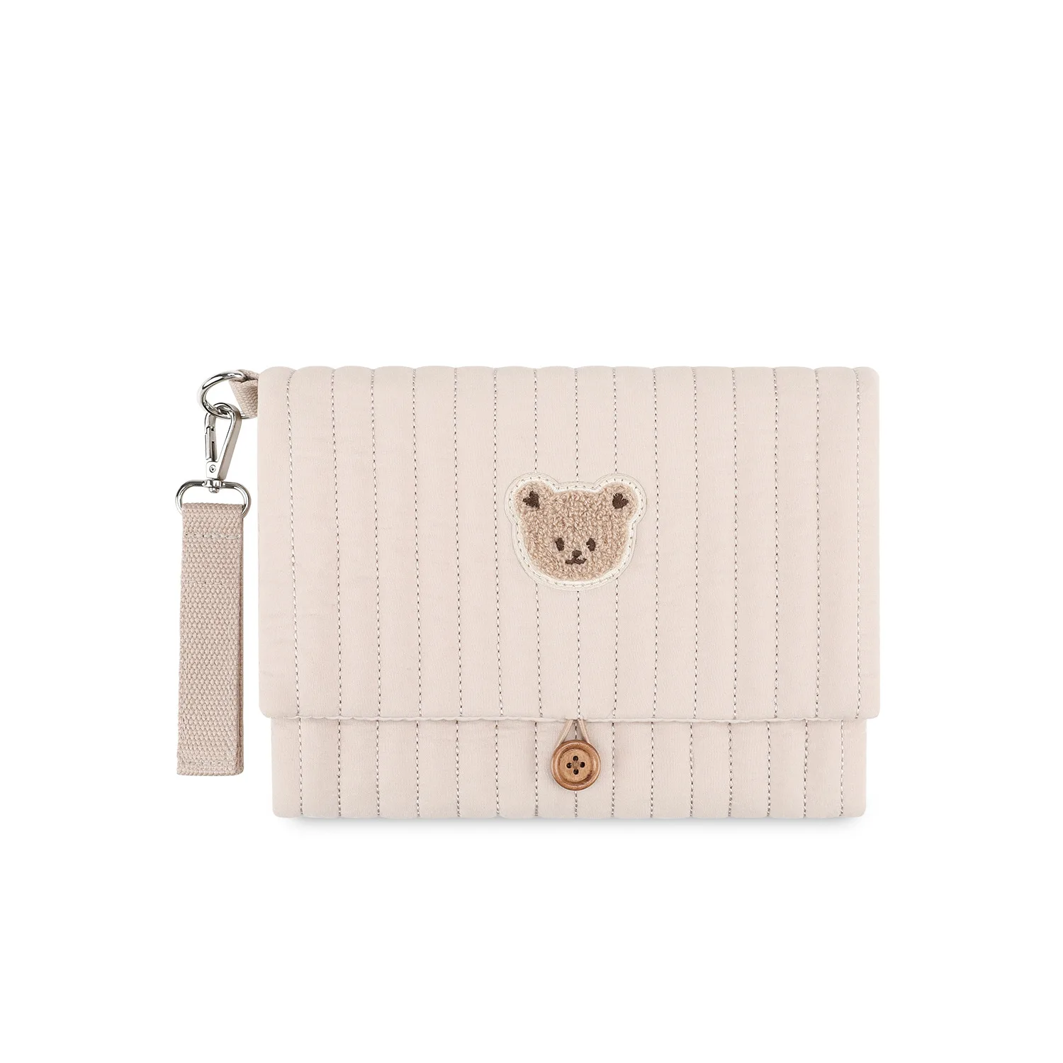 Sacs de rangement de couches portables suspendus tissu coton motif ours fermeture bouton bois design moderne b