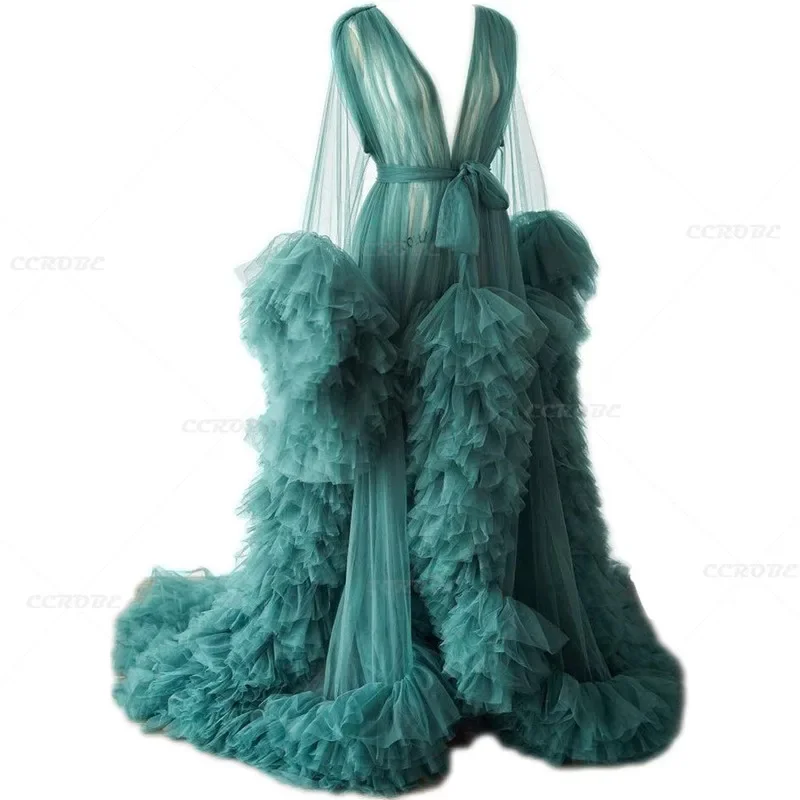Robe longue en tulle verte femme soirée gala mariage tunique élégante