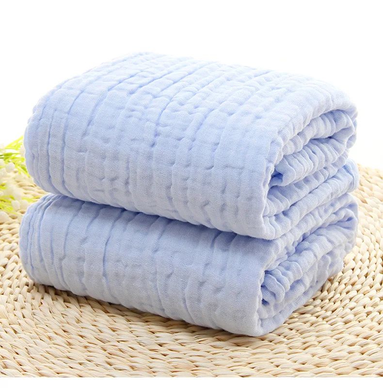 Serviette de bain bébé en coton doux 6 couches couverture en gaze 105x105cm bleu pastel literie emmaillotage b