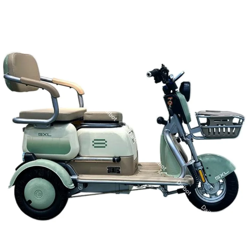 Scooter électrique toutterrain familial 3 roues avec siège enfant 60V 600W antivol panier Green