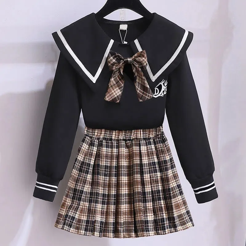 Ensemble filles uniforme scolaire style préppy robe jupe écolière