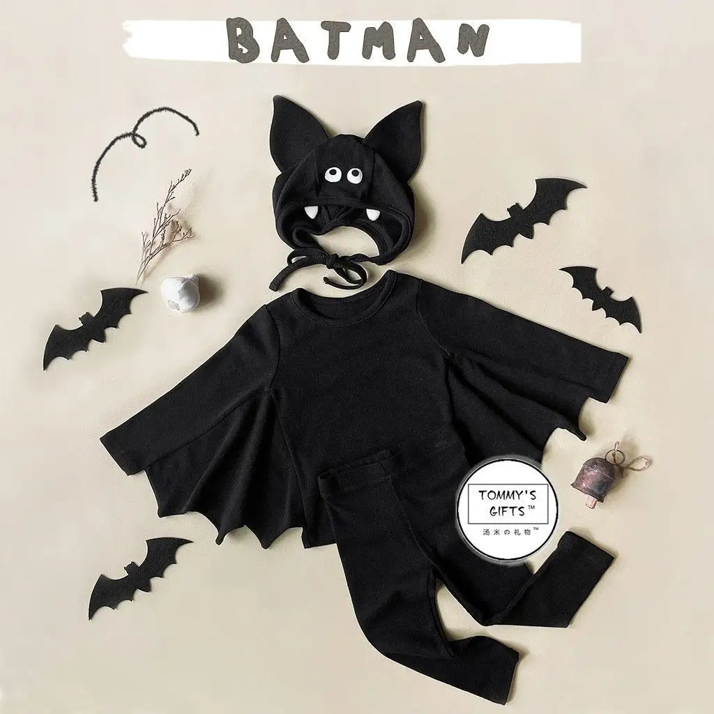 Costume Halloween bébé chauvesouris ensemble 3 pièces body pantalon long vêtements doux bébé 13 ans
