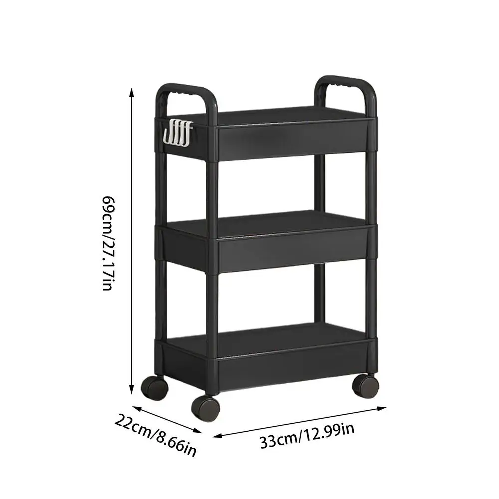 Chariot rangement 3 étagères avec roues noir économise espace chambre cuisine rangement pratique et sécuritair