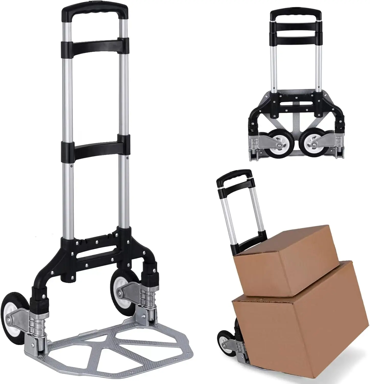 Chariot main pliant aluminium robuste portable roues pivotantes Usage déménagement transport bagages Pliable L
