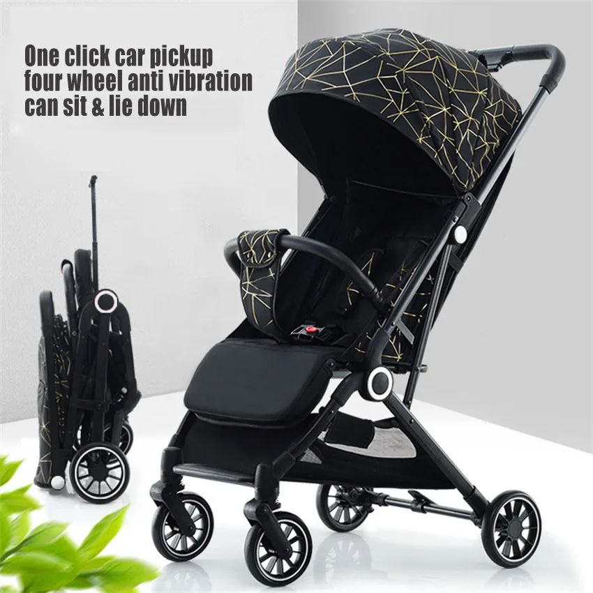 Poussette bébé portable légère 4 roues pliable antivibration extérieur design moderne tissu polyester cadre mé