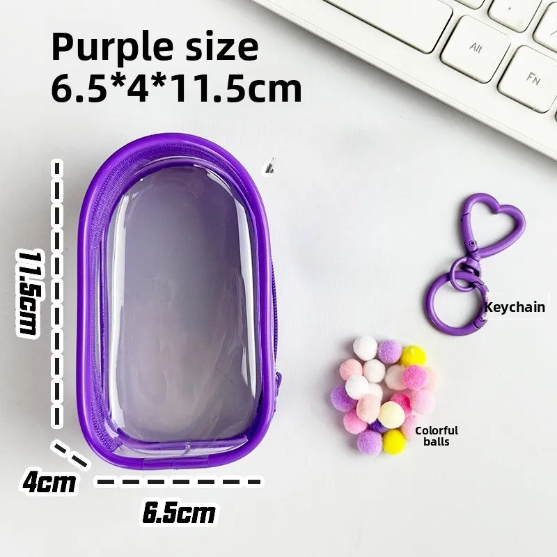 Sac de rangement transparent étanche Labubu4.0 housse protection antipoussière violet pompons accessoires bébé