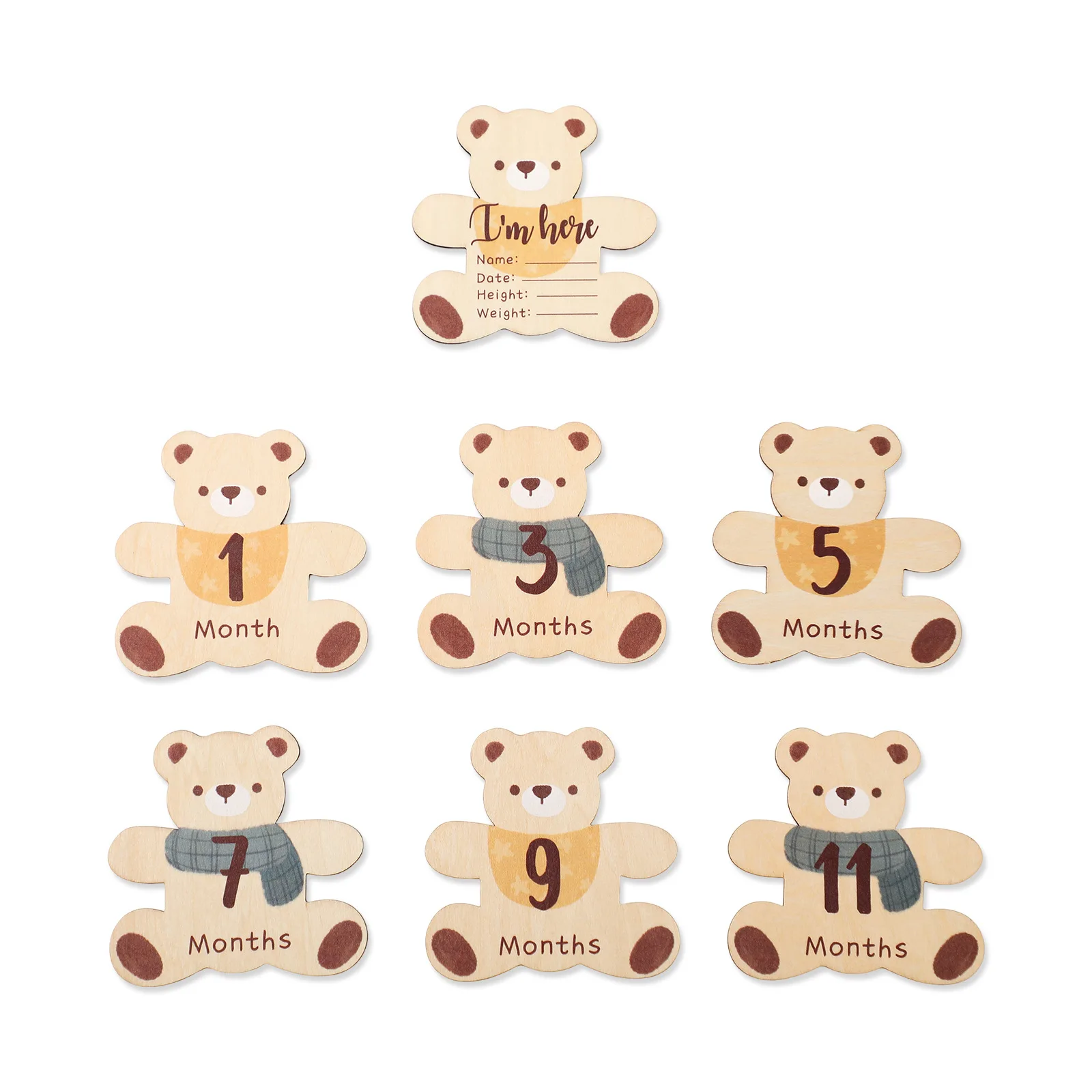 Ensemble de plaques mensuelles en bois pour suivi de croissance bébé