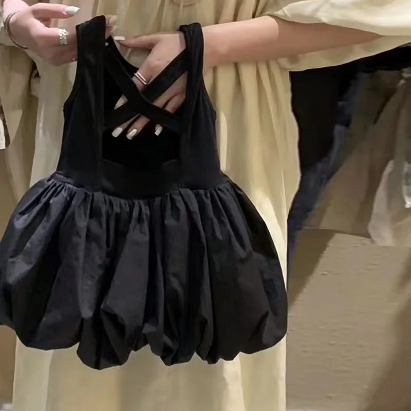 Robe à bretelles dos nu bébé fille coton polyester couleur unie sans