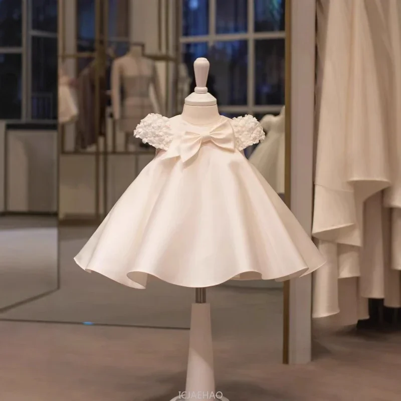 Robe formelle pour filles tenue de spectacle de piano fête d'anniversaire baptême princesse mariage blanc poly
