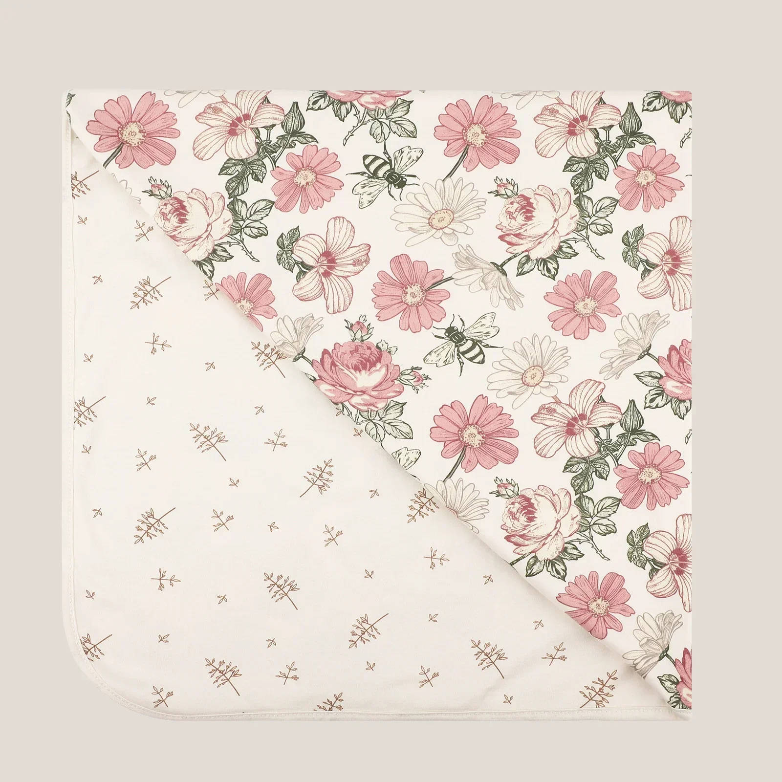 Couette d'emmaillotage en tricot pour bébé couverture double face motif floral et feuille 100% coton doux resp
