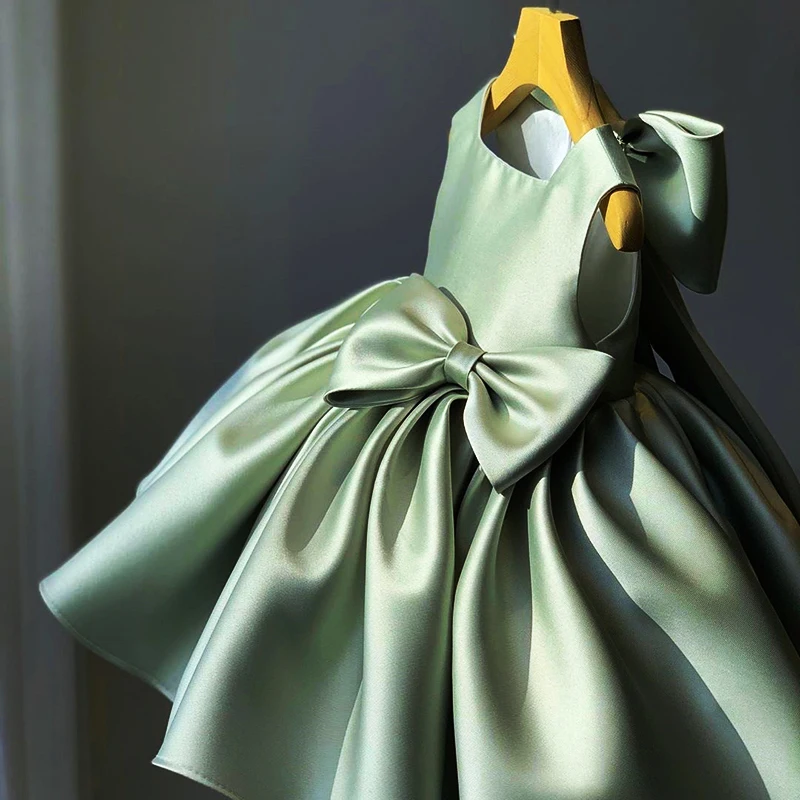 Robe de baptême pour bébé fille Tutu princesse vêtement fête 1er anniversaire motif floral Vert