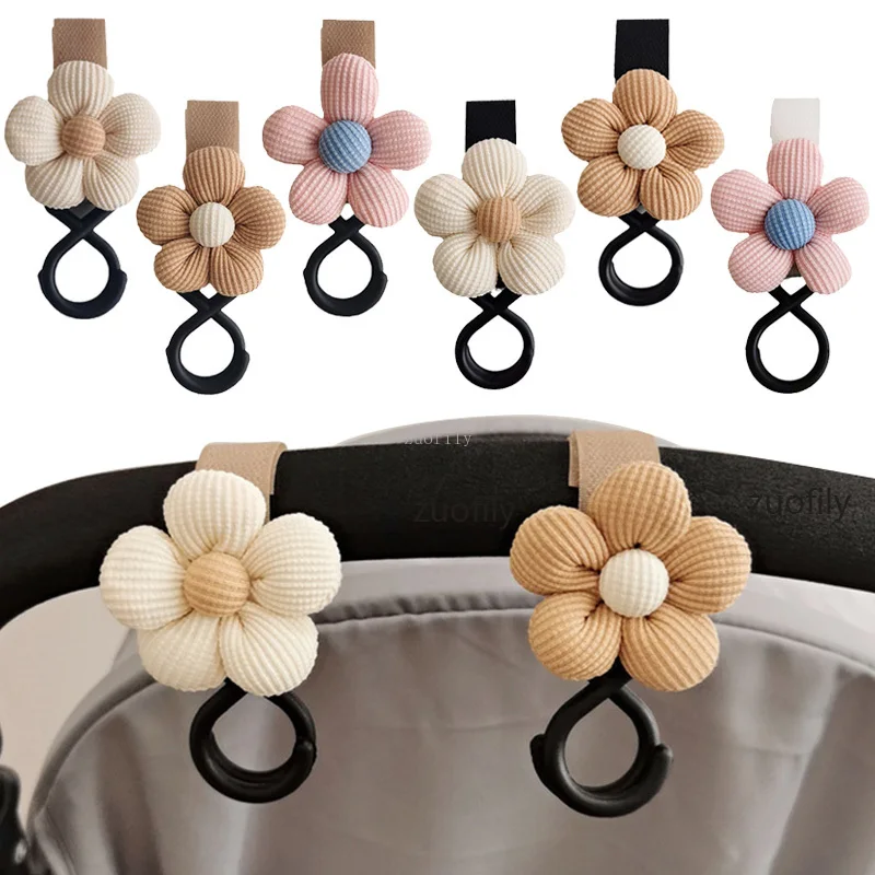 Crochet poussette en coton fleuri rotatif 360° accessoire bébé décoratif fixe jouets et sacs style floral past