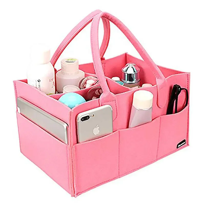 Organisateur de cosmétiques en feutre rose vif sac de rangement avec poches multiples design moderne et foncti