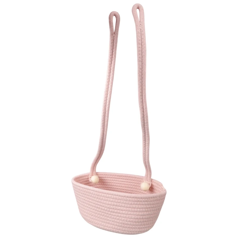Sac de rangement pour berceau bébé panier suspendu tissé coton rose pâle organisateur tête de lit rangement jo