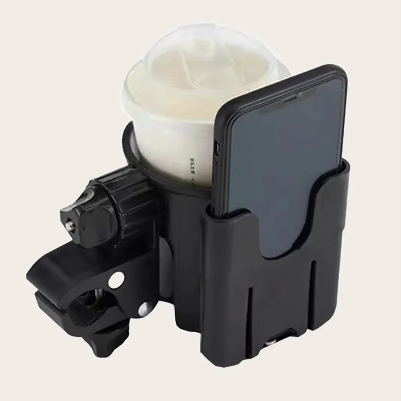 Support multifonctionnel en plastique noir pour poussette et vélo tient un gobelet et téléphone design moderne