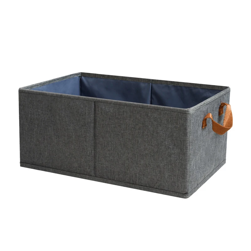 Boîte de rangement pliante en tissu non tissé poignées similicuir gris foncé et bleu marine 40x28x20cm organis