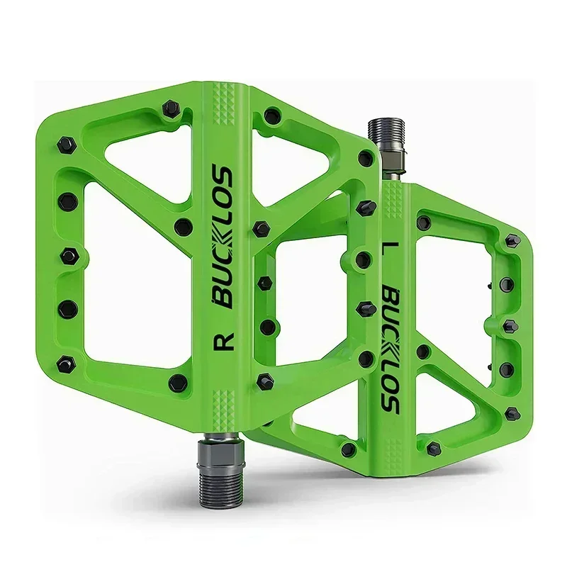 Pédale VTT BUCKLOS Verte en Aluminium Léger Picots Antidérapants Design Sportif Élégant Accessoire Vélo de Rou