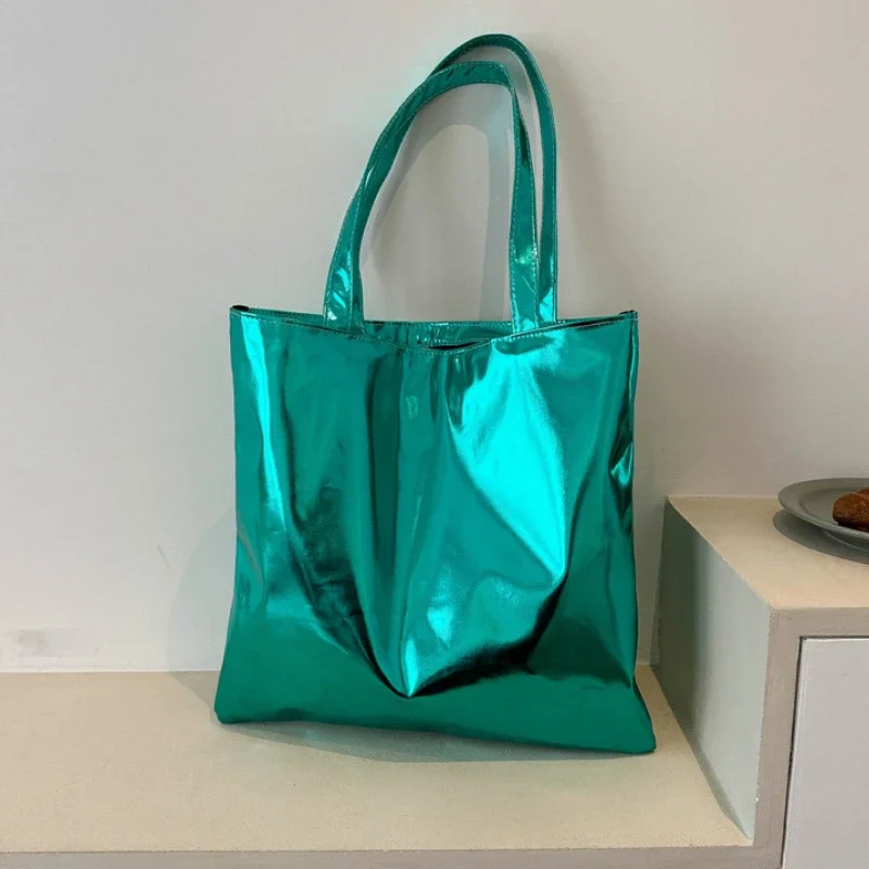 Sac fourretout en cuir PU brillant grande capacité sac à bandoulière pour femmes style décontracté