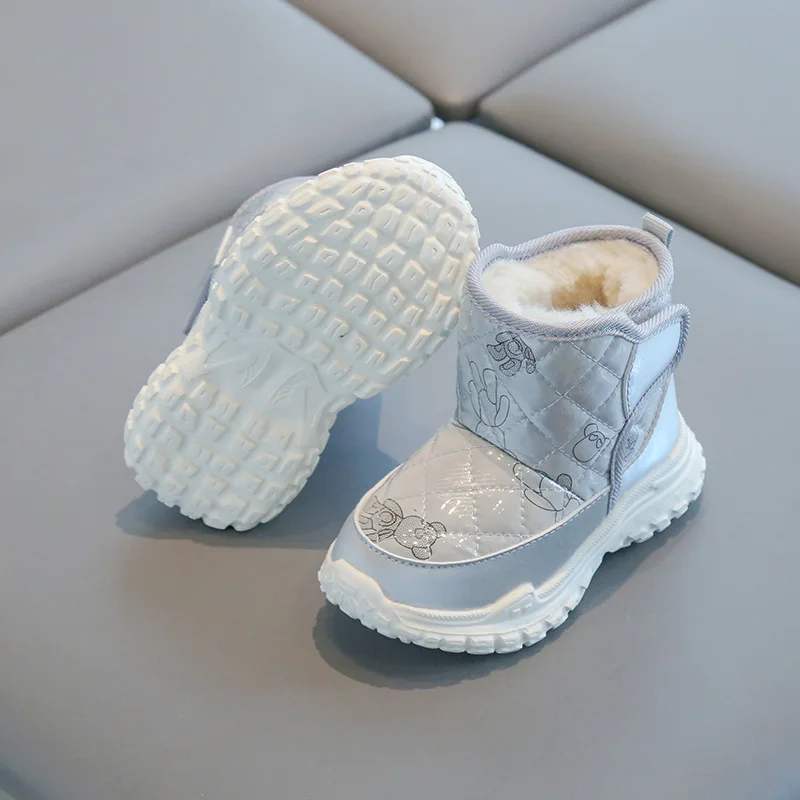 Bottes chaudes en coton pour enfants imperméables coordonnantes légères en peluche pour filles de 2 à 4 ans co