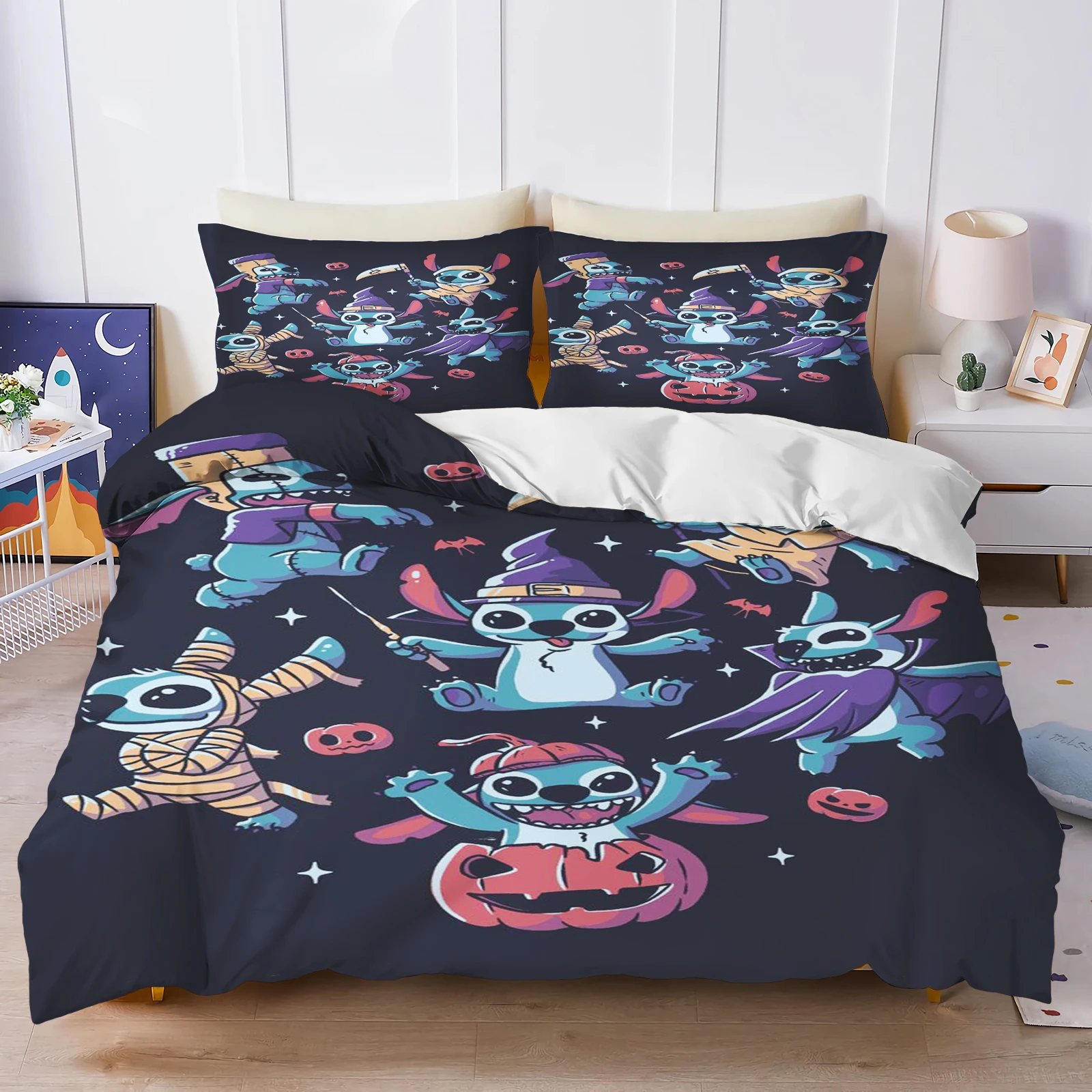 Parure de lit bébé imprimée Stitch housse de couette et taie d'oreiller design cartoon 100% polyester doux et 