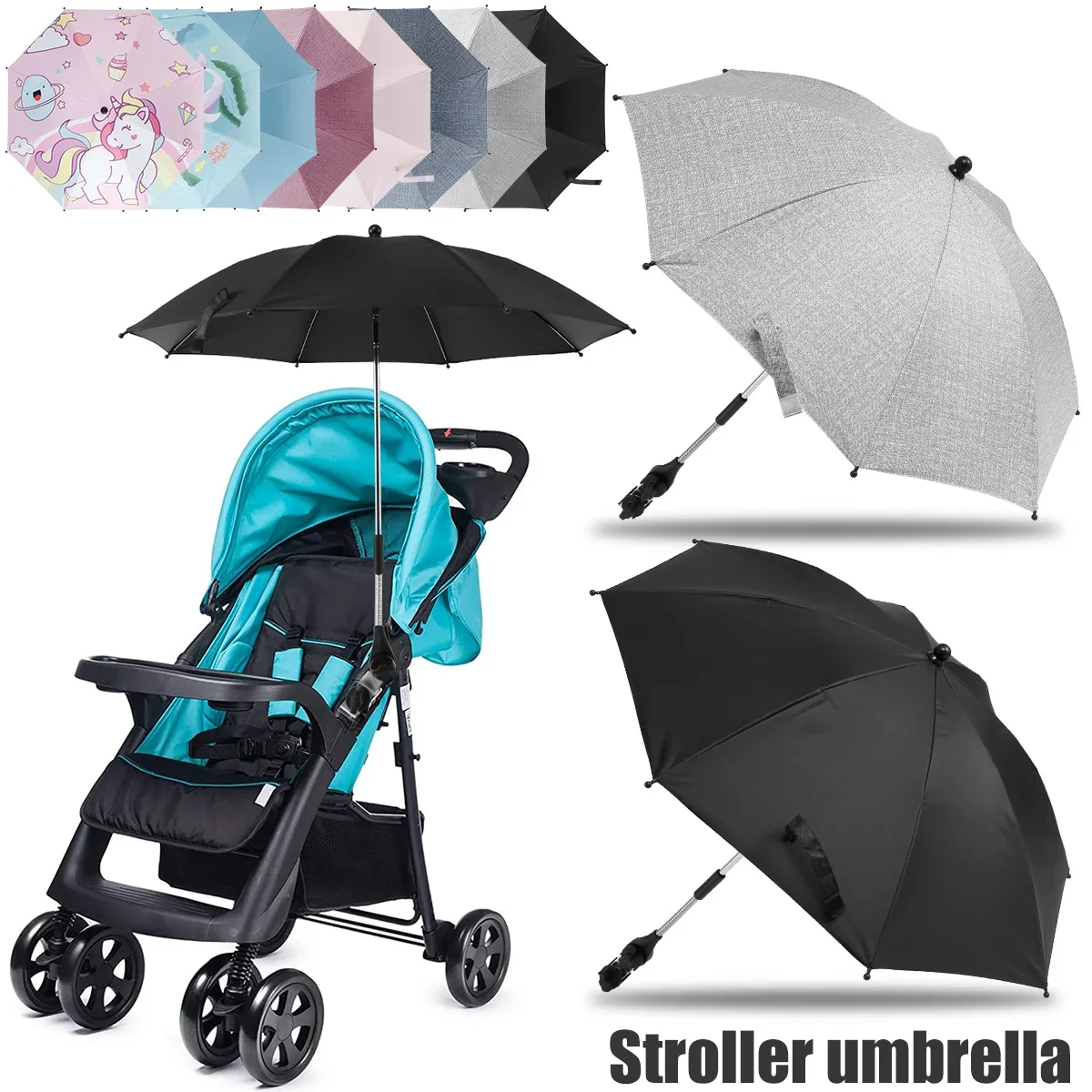 Parasol poussette bébé protection UV réglable design universel fixation sécurisée tissu résistant style modern