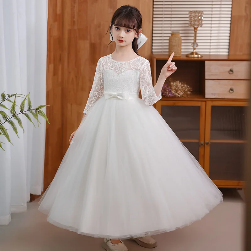 Robe Tutu princesse pour fille occasion spéciale dentelle et tulle satin blanc robe longue 713 ans vêtement él