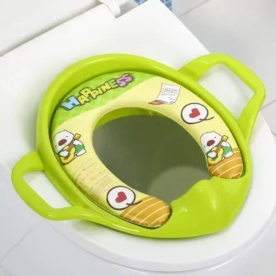 Siège de toilette éducatif pour bébé en plastique rembourré avec poignées et tapis antidérapant Vert
