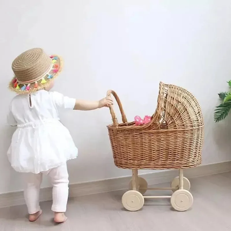 Poussette de poupée rétro en rotin jouet accessoires Photo de Studio chariot de poupée pour bébé décoration de