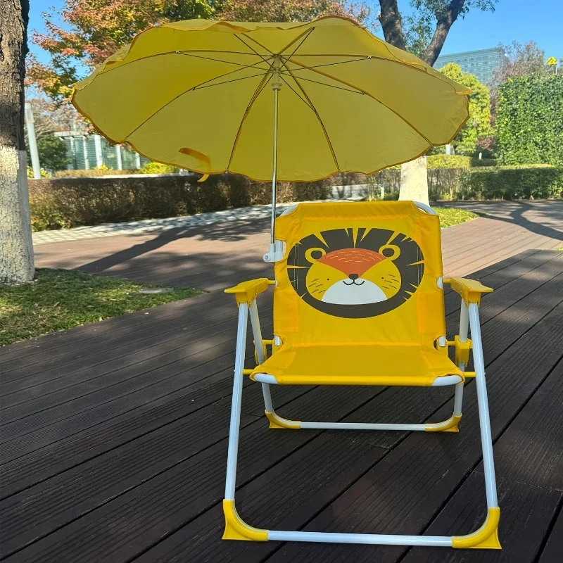 Chaise pliante pour enfants avec parasol intégré design lion plage piquenique outdoor compact portable sécurit