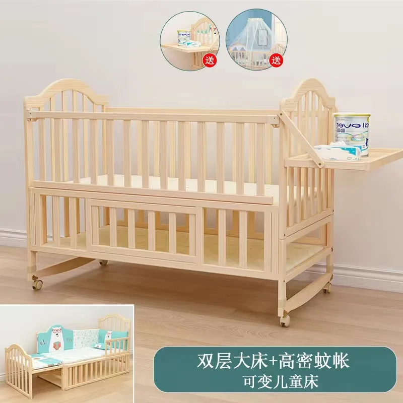 Bassinet bébé en bois de pin naturel lit multifonctionnel avec tiroir et table à langer design moderne sécurit