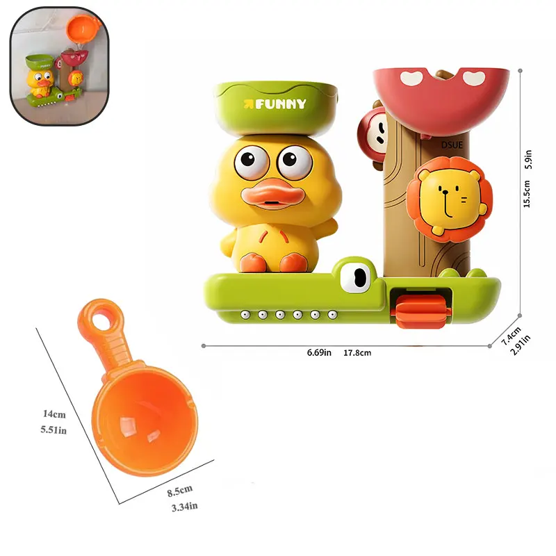 Jouet de bain en plastique durable pour bébé canard et fleur roue à eau interactive avec seau et ventouse cade