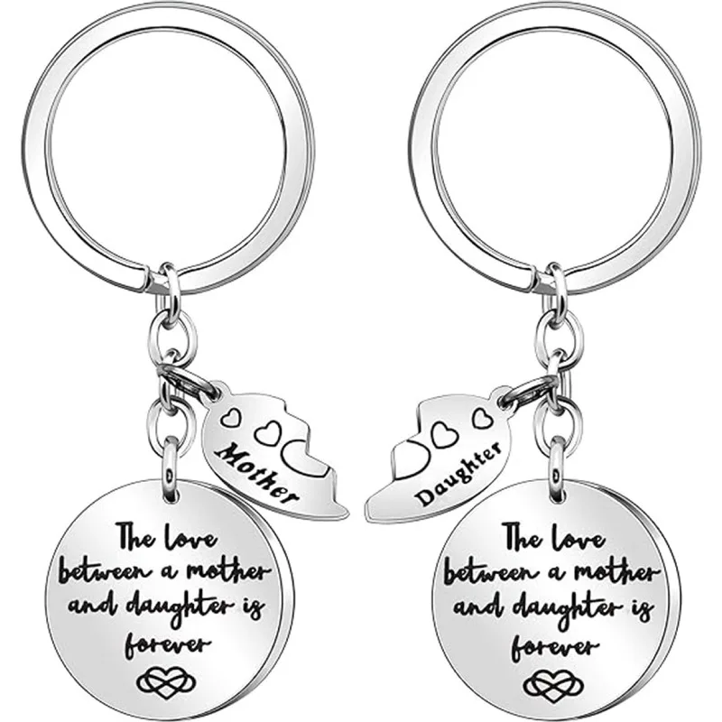 Porteclés pendentif mère et fille en acier inoxydable amour éternel cadeau personnalisé bijou élégant idée fêt