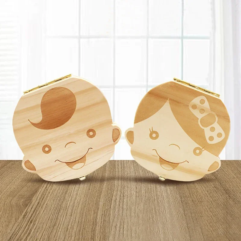 Boîte de rangement en bois pour dents de lait coffret souvenir bébé tirelire visage bébé en bois cadeau mignon