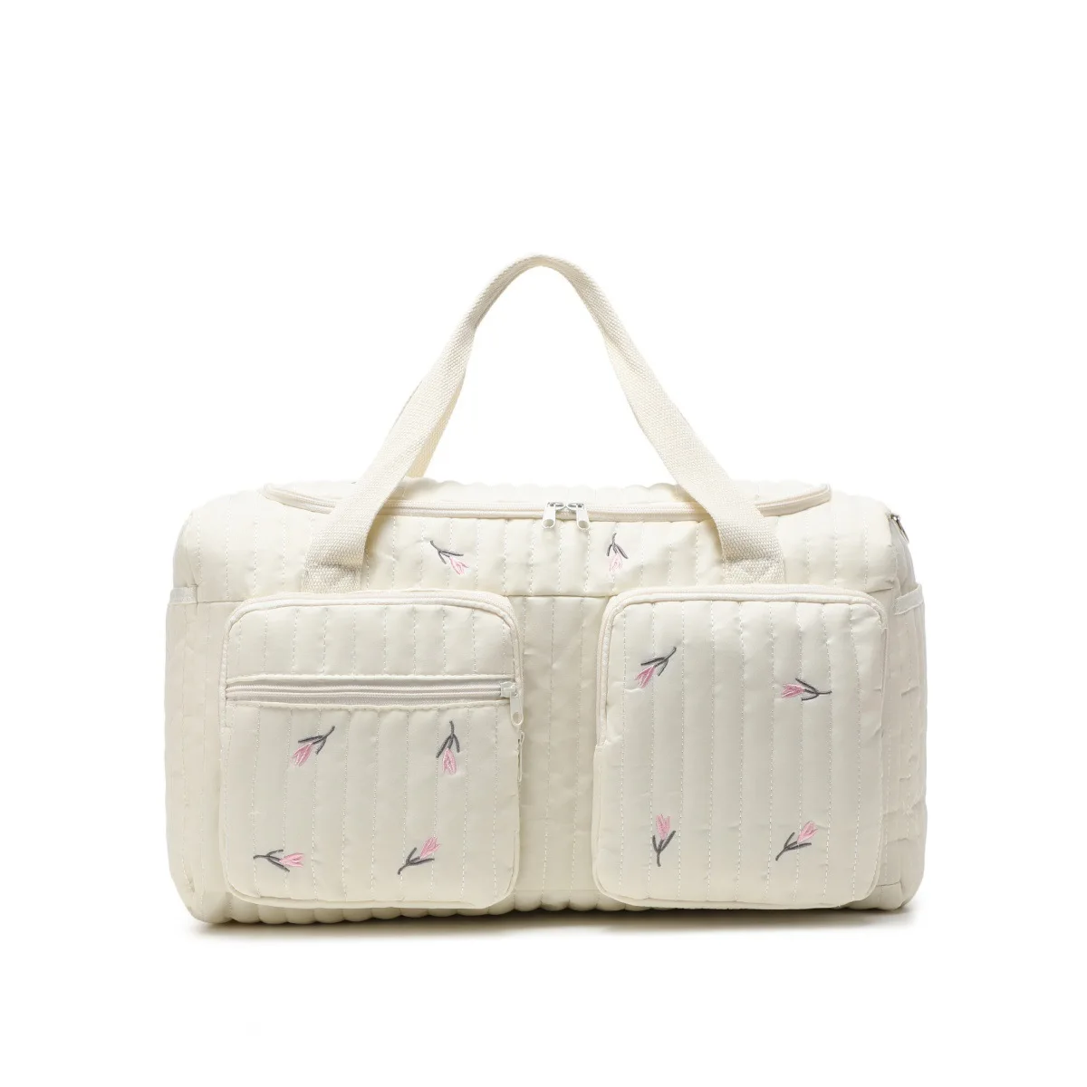 Sac à langer pour bébé sac à main floral broderie sac maman tissu coton Beige fermeture éclair sac voyage week