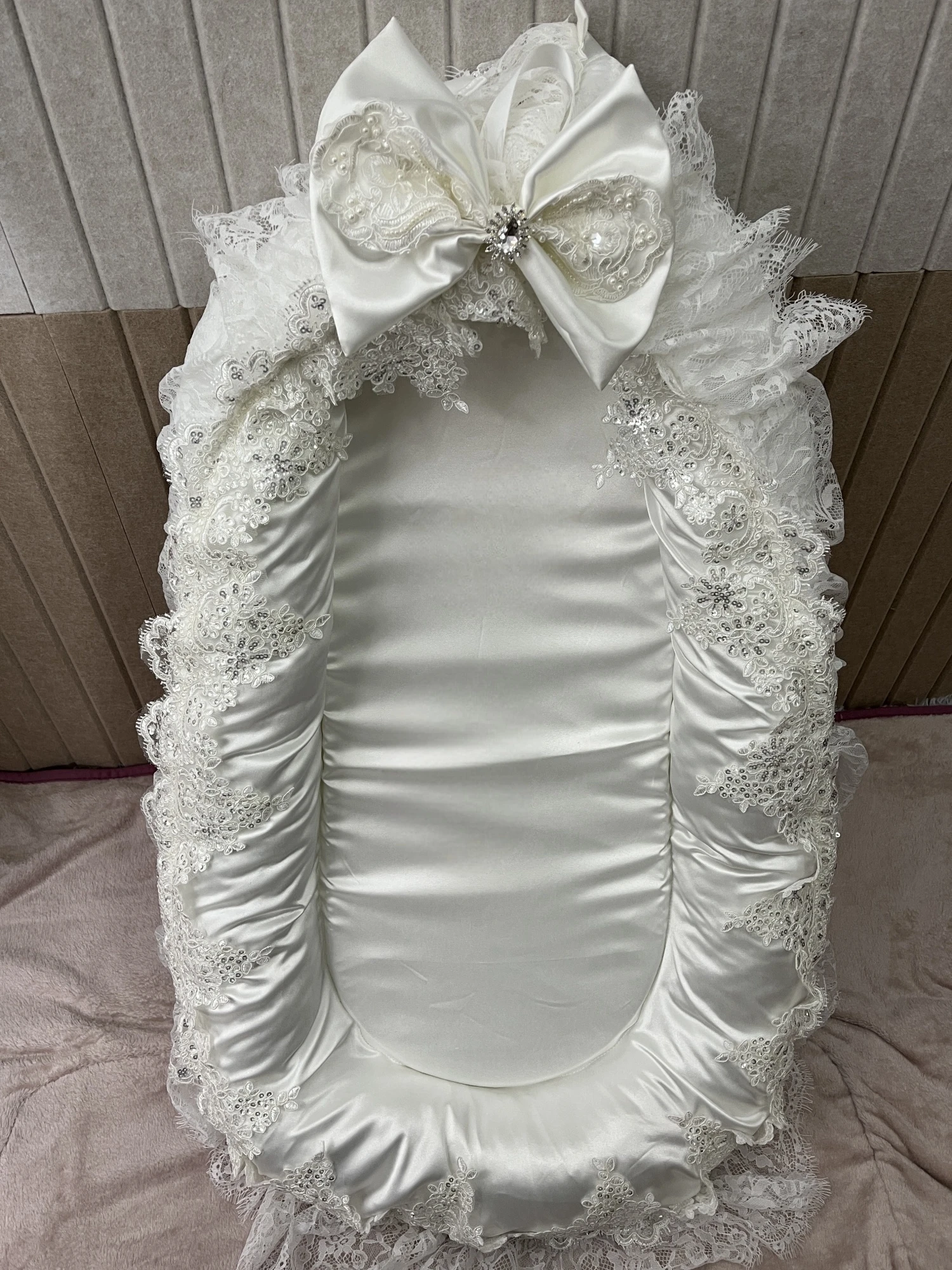 Ensemble de literie de luxe en dentelle rose pour nouveauné nid respirant et doux portable bébé 024 mois cadea