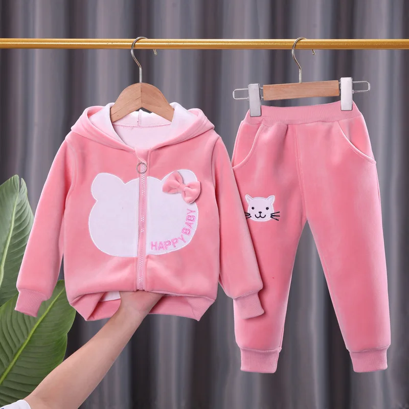 Ensemble 2 pièces pour bébé fille sweat à capuche et pantalon motifs