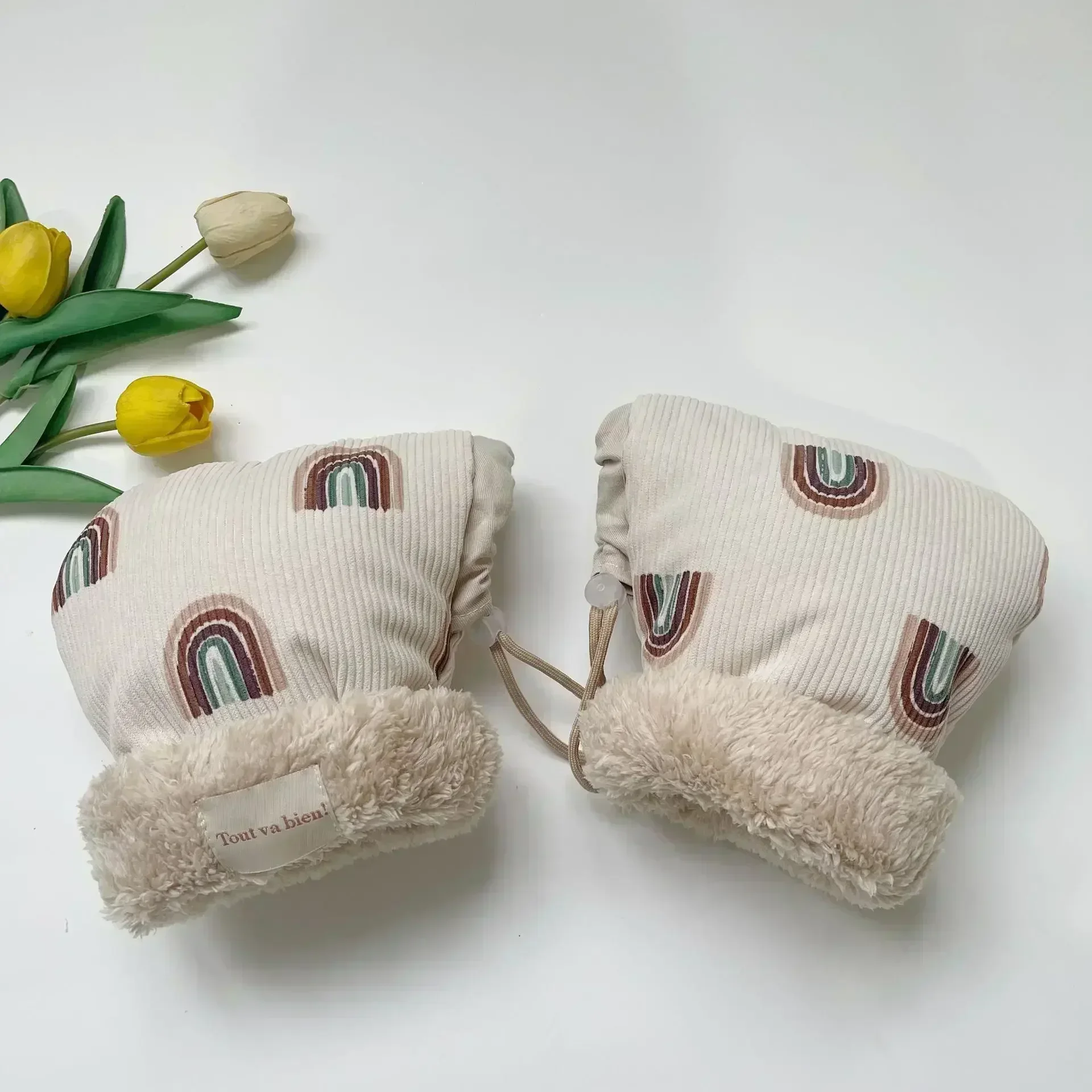 Gants de poussette coupevent hiver bébé mitaines en coton imprimé arcenciel accessoire scooter enfants 13 ans