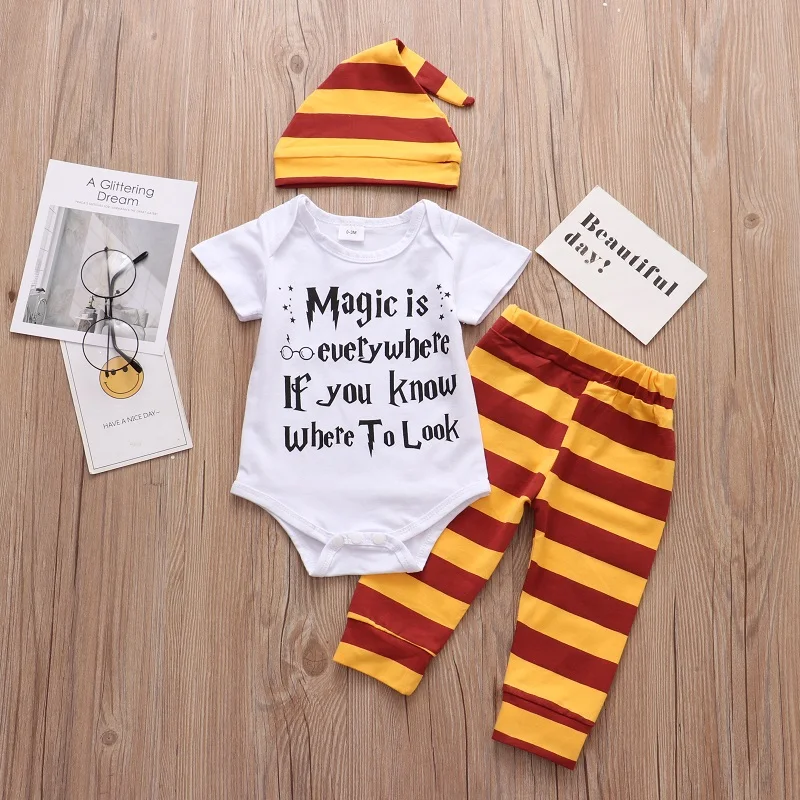 Ensemble bébé 3 pièces vêtements nouveauné body pantalon bonnet coton polyester style ludique univers magique