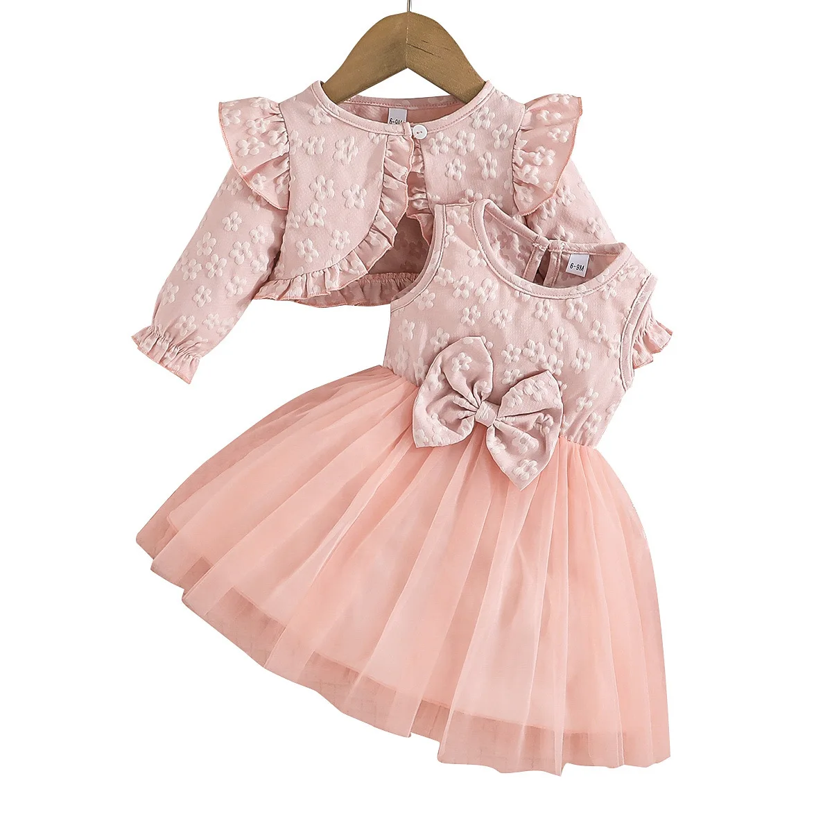 Robe pour bébé fille avec manteau cardigan Jacquard rose tulle cérémonie 1218 mois 2 pièces confort style qual